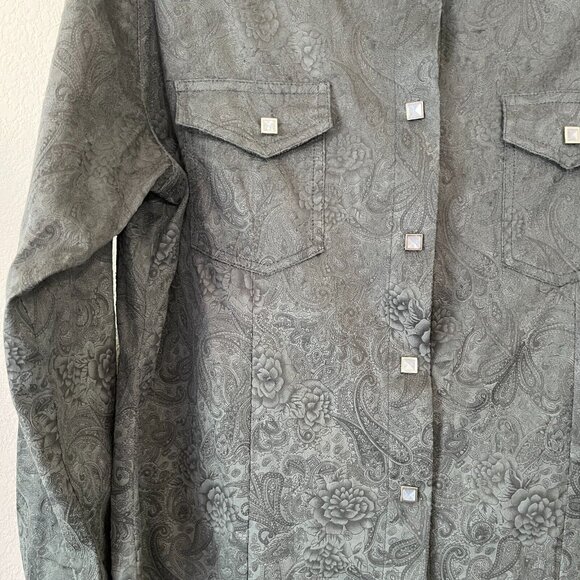 Outback Trading Company Western Faux Suede Paisley Snap Button Shirt Medium New - Picture 3 of 9
